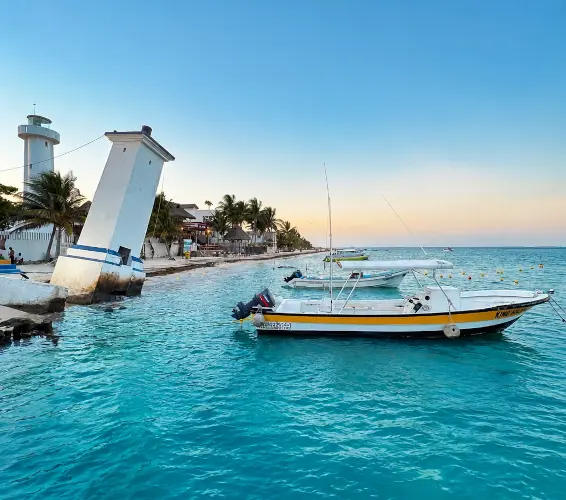 boats anchored in the ocean