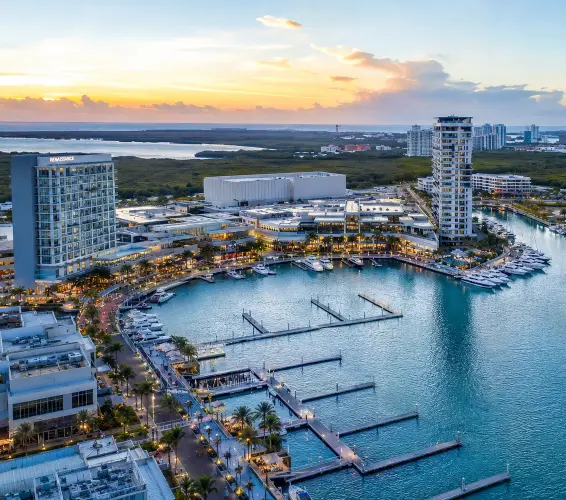 drone image of marina bay in mexico