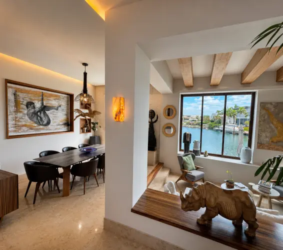 luxury interior of home beside river