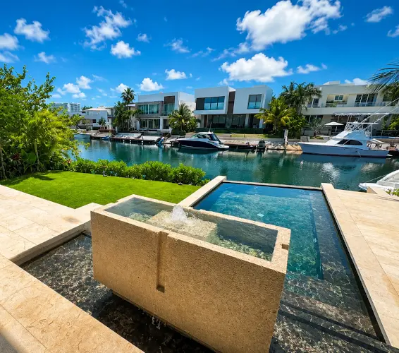luxury stone home beside river
